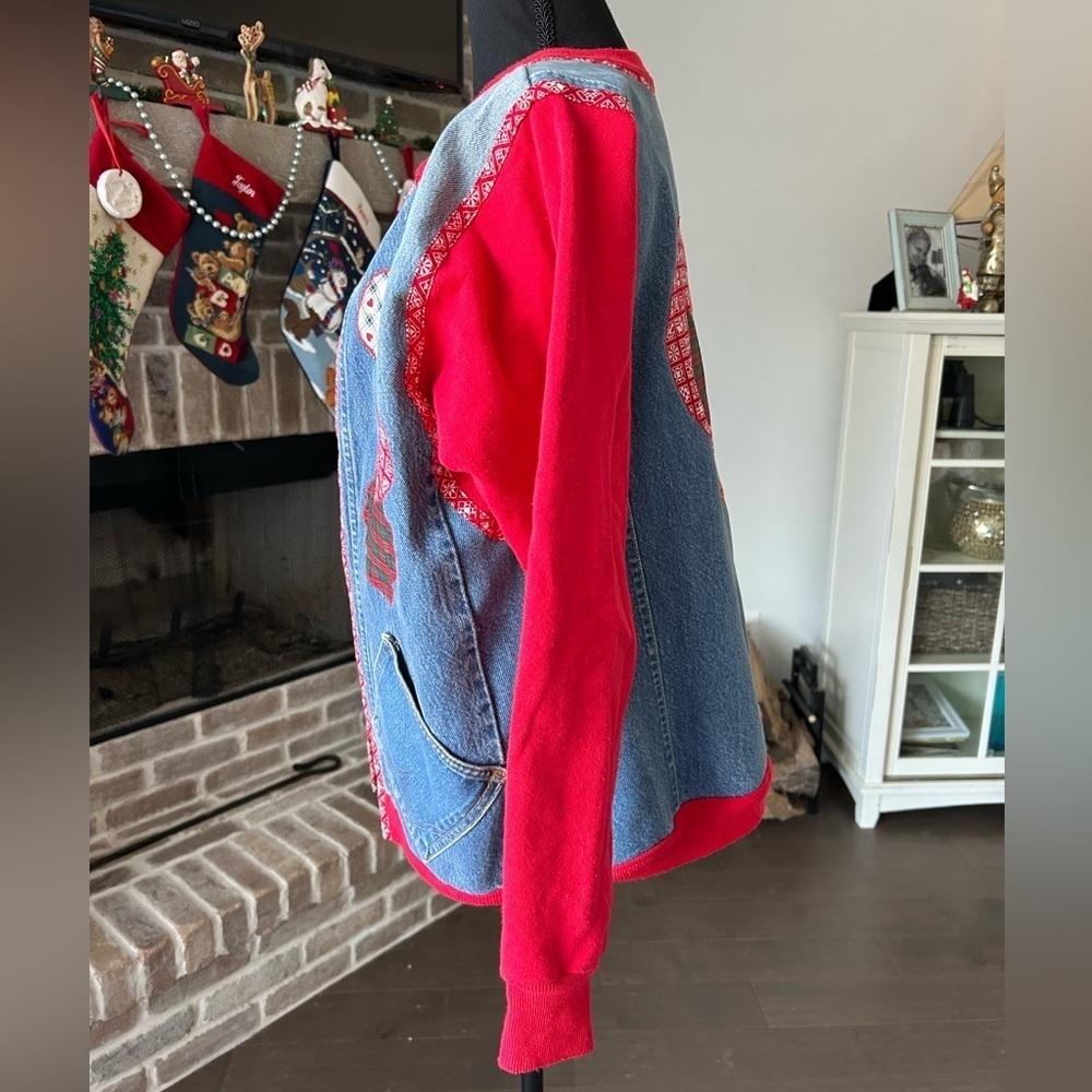 Upcycled Handmade Denim Jacket Wrangler x Jerzees Women's XL Patchwork Dog - Picture 3 of 13